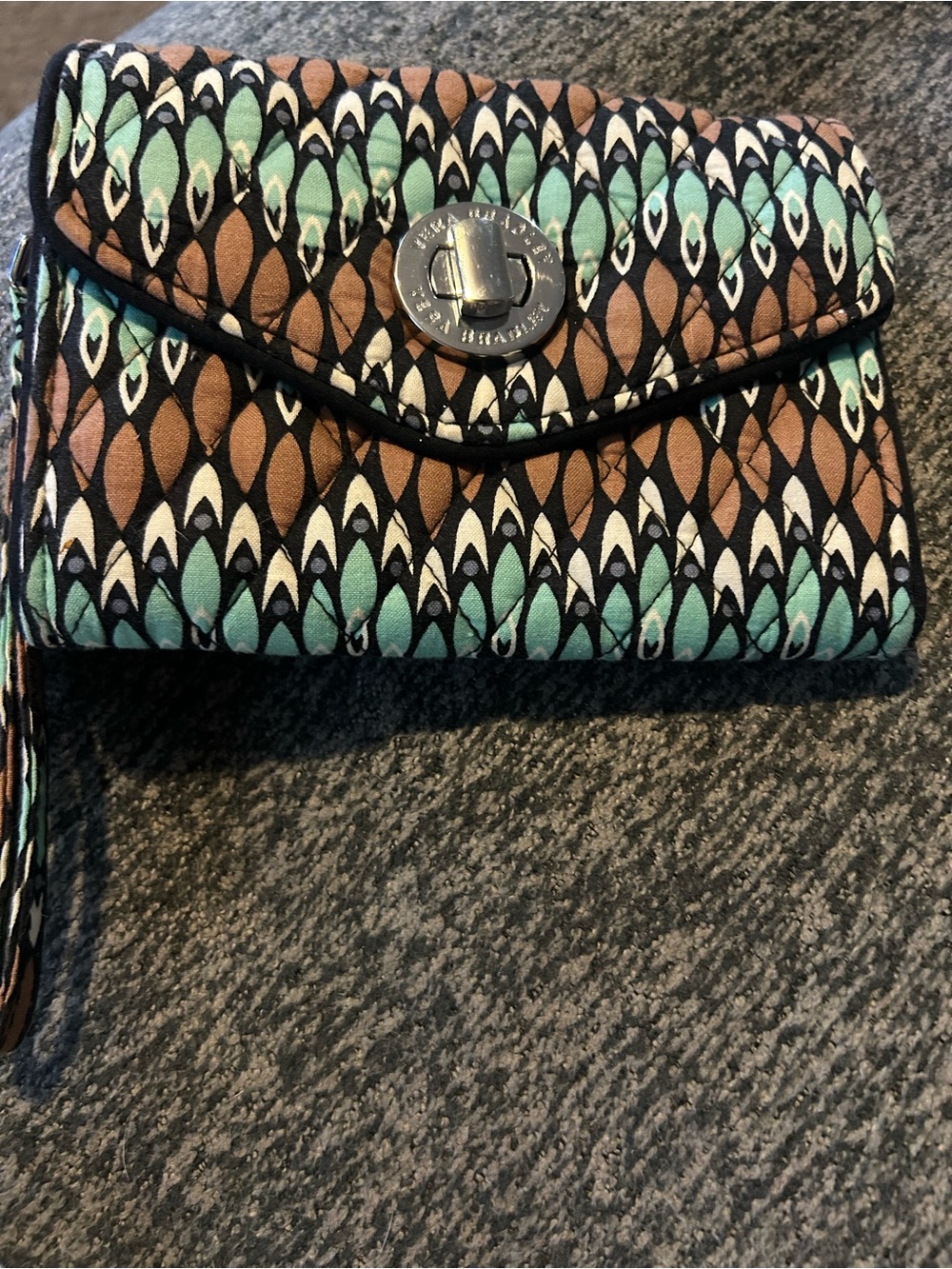 Vera Bradley Sierra Stream Wallet Wristlet Quilted Turn-lock Green Brown 6" X 5"